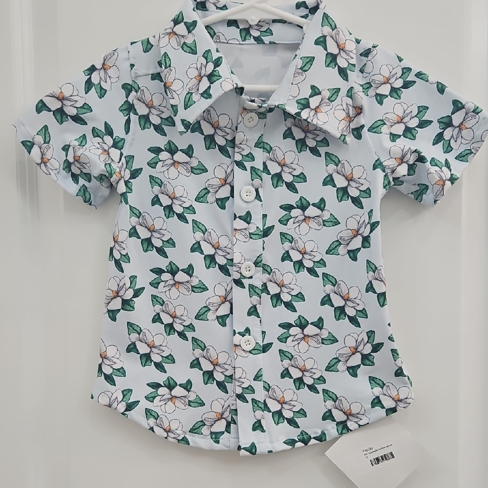 Boys Magnolia Print Button Down Shirt